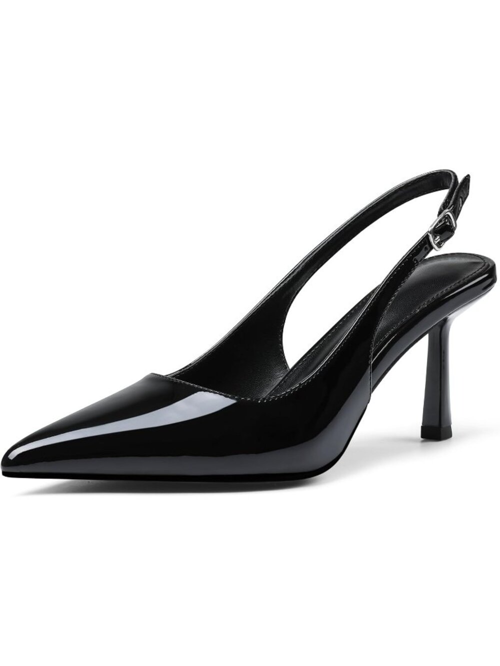 Women's Black Slingback Pointed Toe Kitten Stiletto Heel with Buckle Comfortable